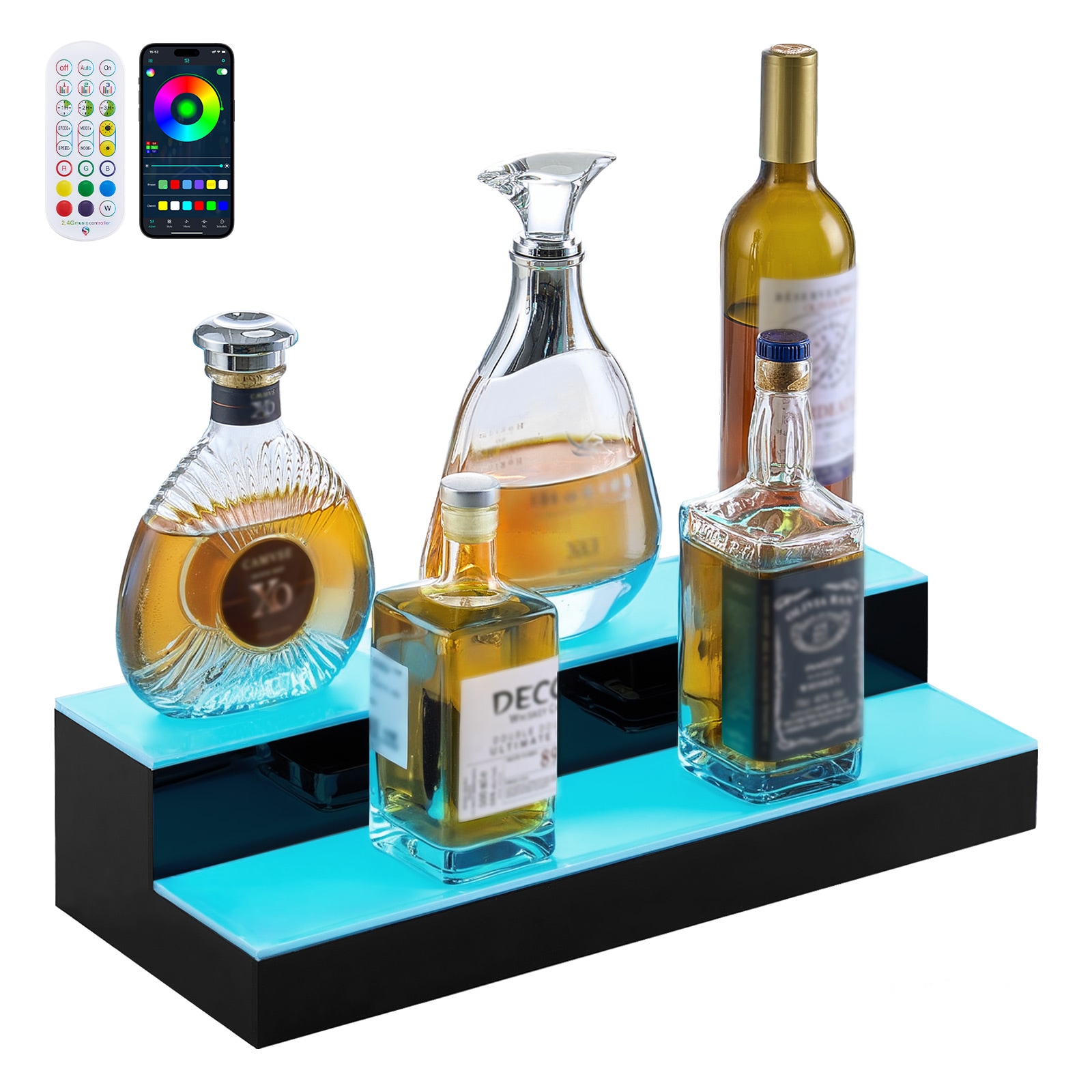 Led Liquor Bottle Display Stand 2 Tier Illuminated Whiskey Shelf_voghion.com